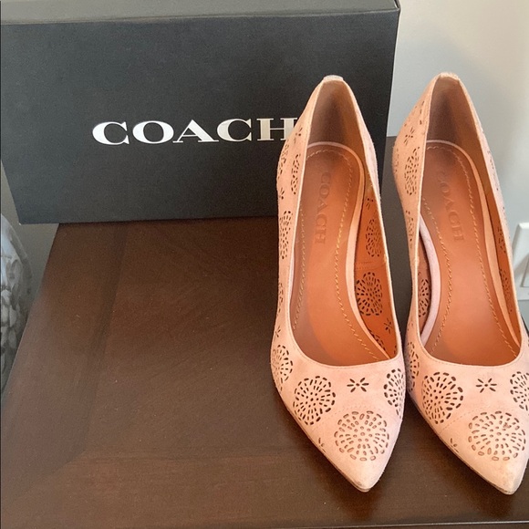 Coach Shoes - Coach Women's Pink Suede Laser-Cut Pointed Toe Heels